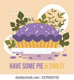 Pie illustration artistic object, on Leaf background. retro style, artistic style