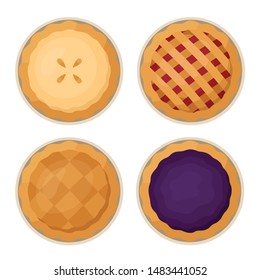 Pie Illustration Vector Set in Flat Style Isolated on White Background - Illustration of Pie in Various Ingredients and Flavor.