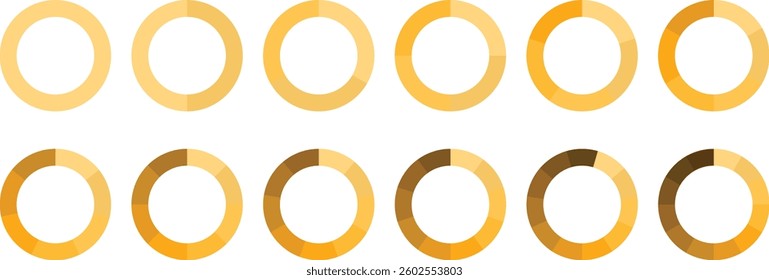 Pie infographic chart set. Segmented circle icons for data, web design, banner with sections or parts. Circle diagram collection Colorful Pie chart divided 1, 3, 6, 9, 12 equal parts. Pie chart vector