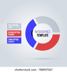 Pie infographics template with three segments in clean business style on white background