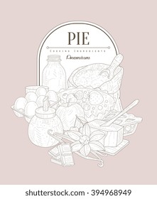 Pie ingredients Vintage Vector Hand Drawn Design Card