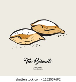 Pie isolated hand drawn vector line illustration in old style. Vector tea biscuits, cookies for cooking logo, packaging design, cafe menu, banner, flayer, coffee shop in retro hand drawn style.