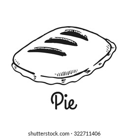 Pie. Isolated with the inscription. Graphic art. Hand drawing
