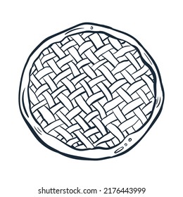 Pie line art . Vector illustration with doodles on the theme of cozy autumn.A cute element for greeting cards, posters, stickers and seasonal design. Isolated on a white background.