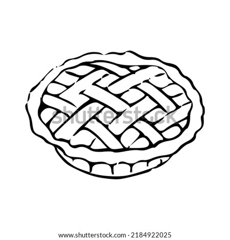 Pie line art Vector Illustration. Thanksgiving and Holiday fruit Pie. Happy Thanksgiving Day traditional pumpkin pie with whipped cream on the top. Autumn november. Isolated on background