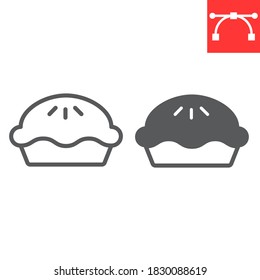 Pie line and glyph icon, thanksgiving and bakery, pumpkin pie sign vector graphics, editable stroke linear icon, eps 10