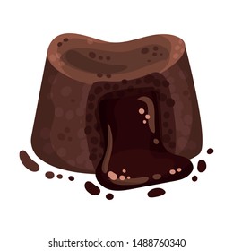 Pie with liquid chocolate filling. Vector illustration on a white background.