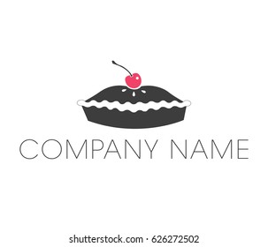 Pie logo with cherry icon and company name placeholder text in vector format. Restaurant, bakery and sweet shop logotype.