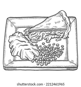 pie and mesh potato british or england food cuisine isolated doodle hand drawn sketch with outline style