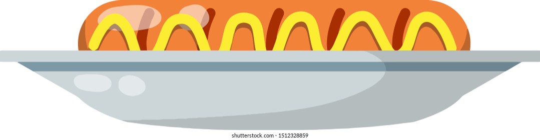 Pie on plate. Sweet food. Cake on a plate with a yellow stripe. Cartoon flat illustration