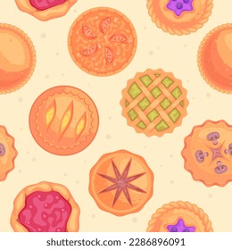 Pie pattern. Tasty food exact vector seamless background for textile design projects