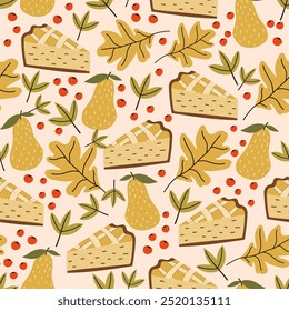 Pie and pear autumn seamless pattern background illustration