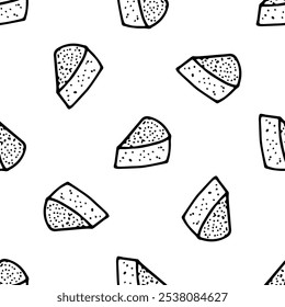 Peças de pizza padrão sem costura doodle vetor no fundo branco