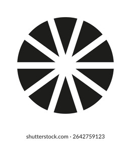 Pizza, modelo de gráfico de pizza. Muitos setores dividem o círculo em 10 partes iguais. Gráficos segmentados. Gráficos pretos. Ícone de infográfico de segmentos. Diagrama roda dez partes.