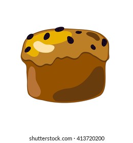 Pie with raisins vector illustration on white background, orthodox Easter pie, hand-drawn bakery illustration, cake with raisins isolated, pie with raisins icon, pastry icon, sweet dessert bakery 