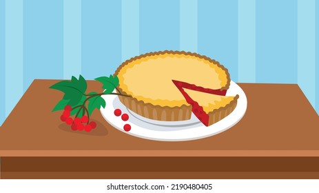 Pie With Red Currant And Cut Piece