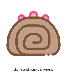Pie Roll Creamy Tasty Food Icon Thin Line Vector. Sweet Pie Roll With Candy On Top Delicious Nutrition Color Symbol Illustration