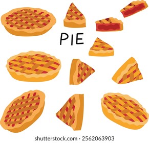 Pie set pie pattern vector illustration. Good for banner, poster, greeting card, party card, invitation, template, advertising, campaign, and social media.