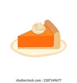 Pie set Vector Illustration. Thanksgiving and Holiday Pumpkin Pie. Happy Thanksgiving Day traditional pumpkin pie with whipped cream on the top. Autumn november. Isolated on background