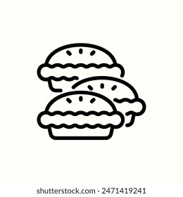 pie side icon, isolated bakery outline icon set