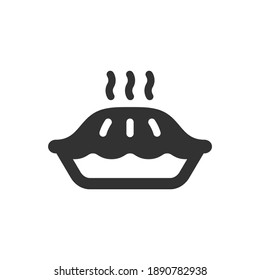Pie simple black icon. Hot pie in platter with steam glyph symbol.