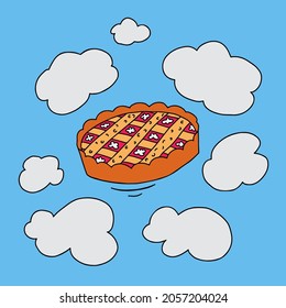 Pie In The Sky. Idiomatic Expression. Concept Of False Hope, Empty Wish And Promise, Illusion, Xanadu. Metaphoric Idiom. Doodle Style.