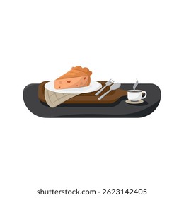 Pie slice and coffee set. Vector illustration