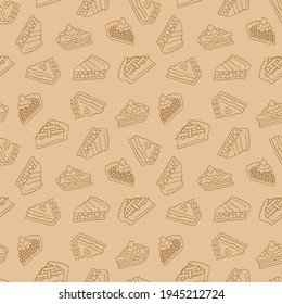 Pie slice. Seamless vector pattern (background). Cartoon print. 