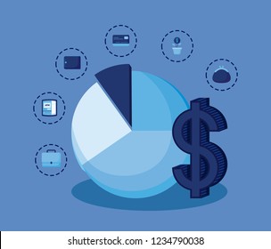 pie statistic graphic with set icons economy finance