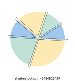 Pie statistical chart for presentation. Circle infographic with segments and place for descriptions. Flat style illustration. Isolated on white background.