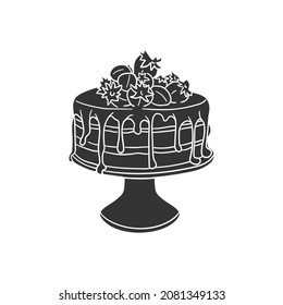Pie Strawberry Icon Silhouette Illustration. Pastry Dessert Vector Graphic Pictogram Symbol Clip Art. Doodle Sketch Black Sign.