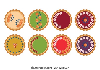 The pie tart set consists of cream vanilla, green tea, pumpkin, pomegranate and blueberry.