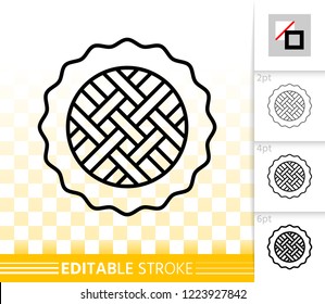 Pie thin line icon. Outline sign of fruit tart. Sweet dessert linear pictogram with different stroke width. Simple vector symbol, transparent background. Cheesecake editable stroke icon without fill