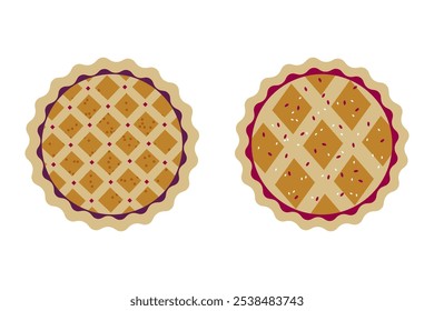 Pie top view vector flat vector illustration. Simple pie cartoon vector isolated on white background. Vector Eps