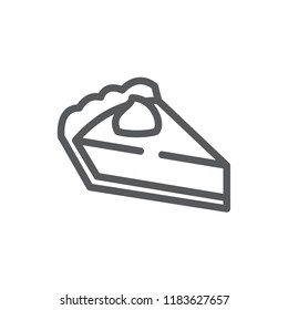 Pie triangular piece pixel perfect icon with editable stroke isolated on white background - line symbol of sweet baked pastry decorated with cream in vector illustration.