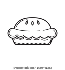 Pie vector illustration with black line hand drawn style isolated on white background