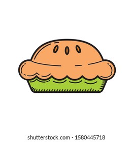 Pie vector illustration with colored hand drawn style isolated on white background