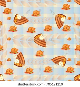 Pie vector seamless pattern on blue background.