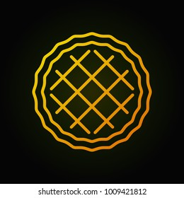 Pie yellow minimal icon. Vector concept linear symbol on dark background. Top view