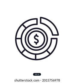pie_chart Icon. Finance Icons. Money Related Vector Line Icons. Contains such Icons as Wallet, bank, Bundle of Money, Hand with a Coin, and more.  eps 10