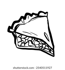 A piece of apple pie, doodle, drawing, sketch style vector illustration, isolated on a white background