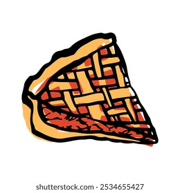 A piece of apple pie drawing, doodle, sketch style vector illustration, isolated on a white background