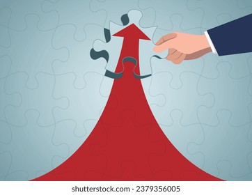 A piece of an arrow shaped jigsaw. Making growth strategy, direction.