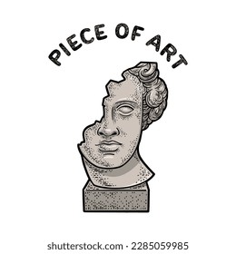 Piece of art t-shirt design broken head of statue sculpture modern art color line art sketch engraving vector illustration. T-shirt apparel print design. Black and white hand drawn image.