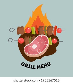 A piece of beef for the grill. Illustration in flat style.