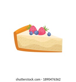 Piece of berry cheesecake flat icon on white background vector illustration