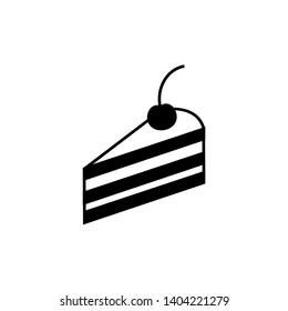 Piece of birthday cake with cherry vector icon on white background