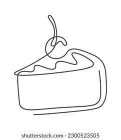 Piece of birthday cake in line art. Vector illustration