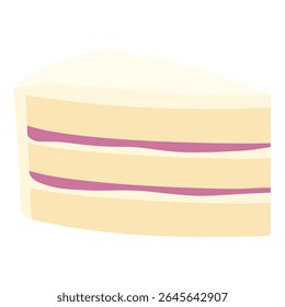 Piece of birthday sponge yogurt cake with jam isolated on white background. Slice of tasty sponge cake. Vector illustration