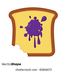 Piece of bitten toasted bread with plum jam stain, vector illustration